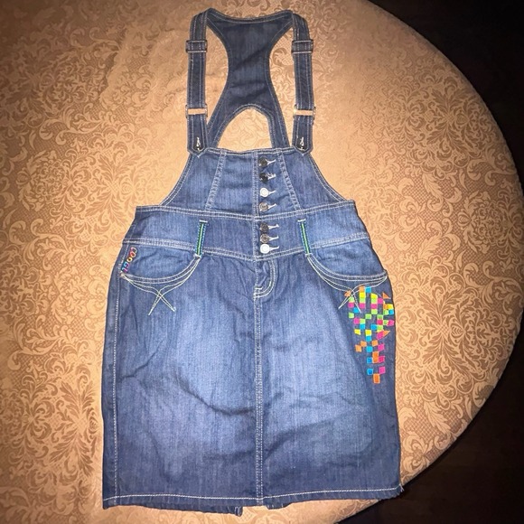 COOGI Denim - Vtg COOGI Jeans Womens 7/8 Denim Overalls Dress Rainbow Embroidery Y2K GUC